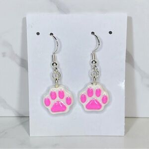 Animal Paw Print - Handmade Earrings - Hot Pink